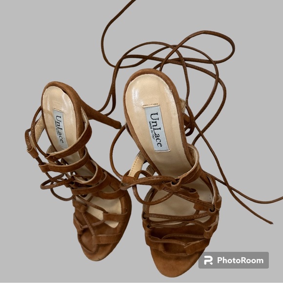 Unlace Bluma Suede Open Toe Dress Lace Up Heels Size IT 37 - Picture 3 of 7